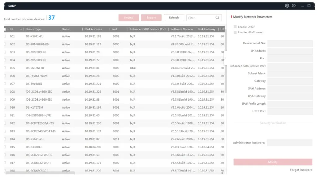 Giao diện SADP Tool