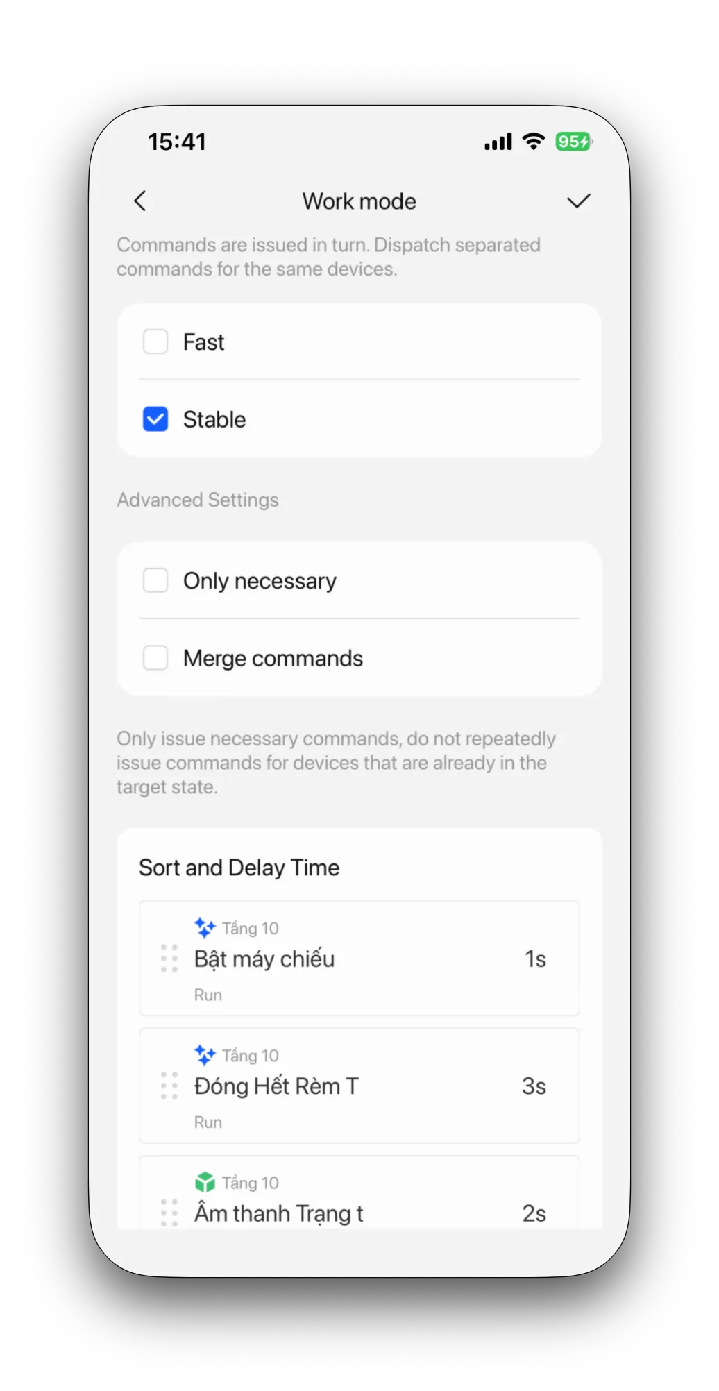 Cấu hình Work Mode và Delay